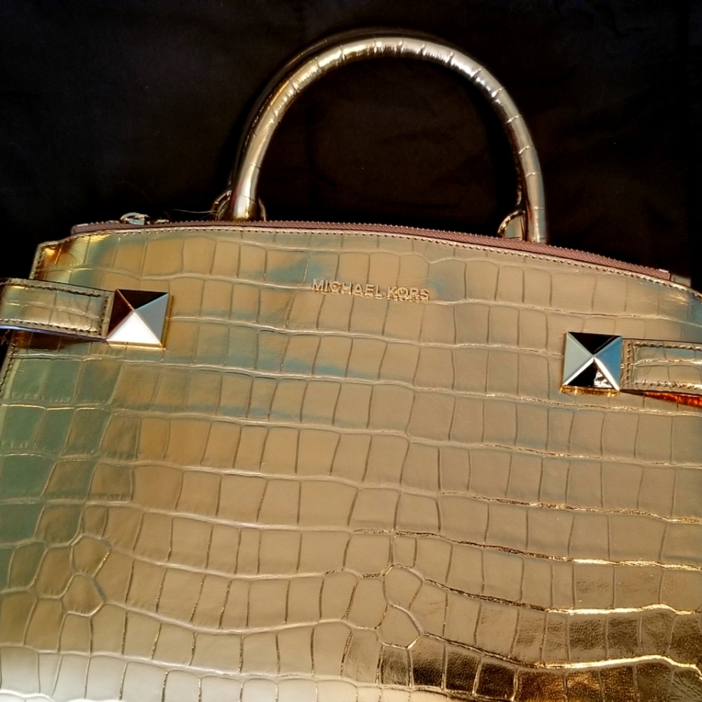 Gold Michael Kors Satchel Embossed Leather